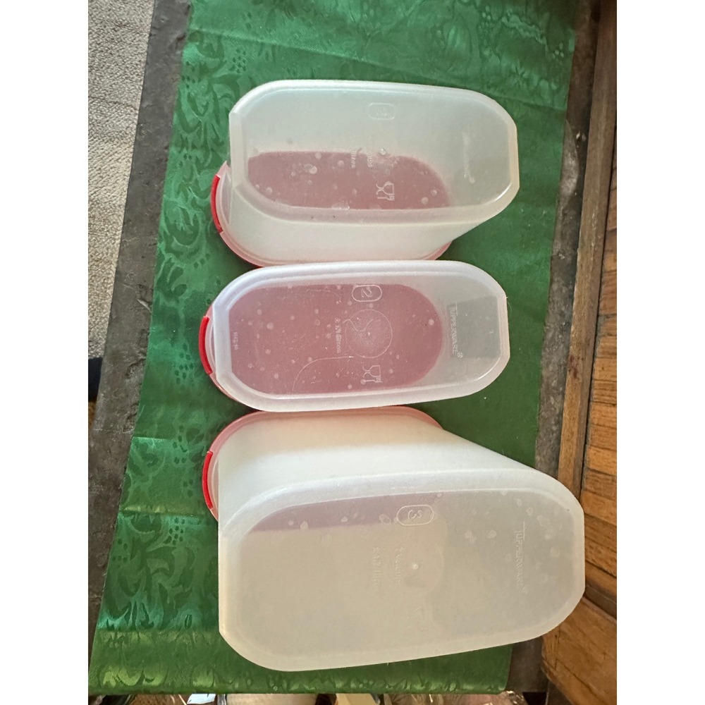 Tupperware Modular Mates Oval Set of 3 Clear Red Seals Pantry Storage - Picture 2 of 3